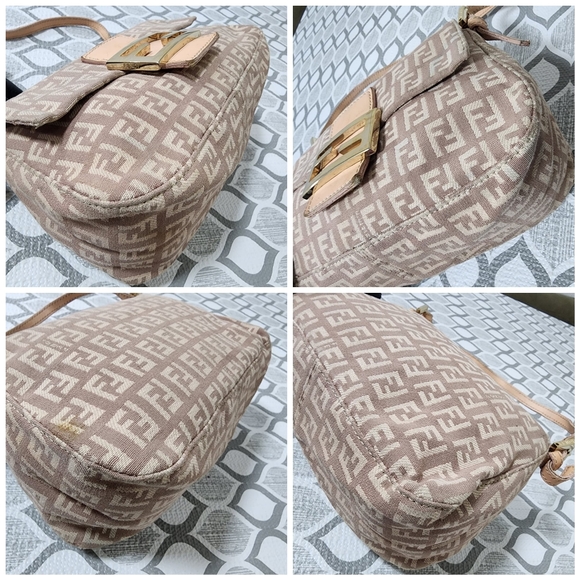 Fendi Vintage Zucchino Canvas Mini Baguette Shoulder Bag Beige/Pink - Picture 14 of 15